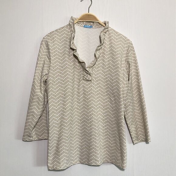 J. McLaughlin Durham Catalina Cloth Womens XL Beige Ruffle V-Neck 3/4 Sleeve Top - Picture 8 of 10